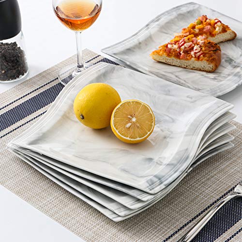 image for MALACASA 30-Piece Marble Grey Dinnerware Set,Porcelain Square Dinner S