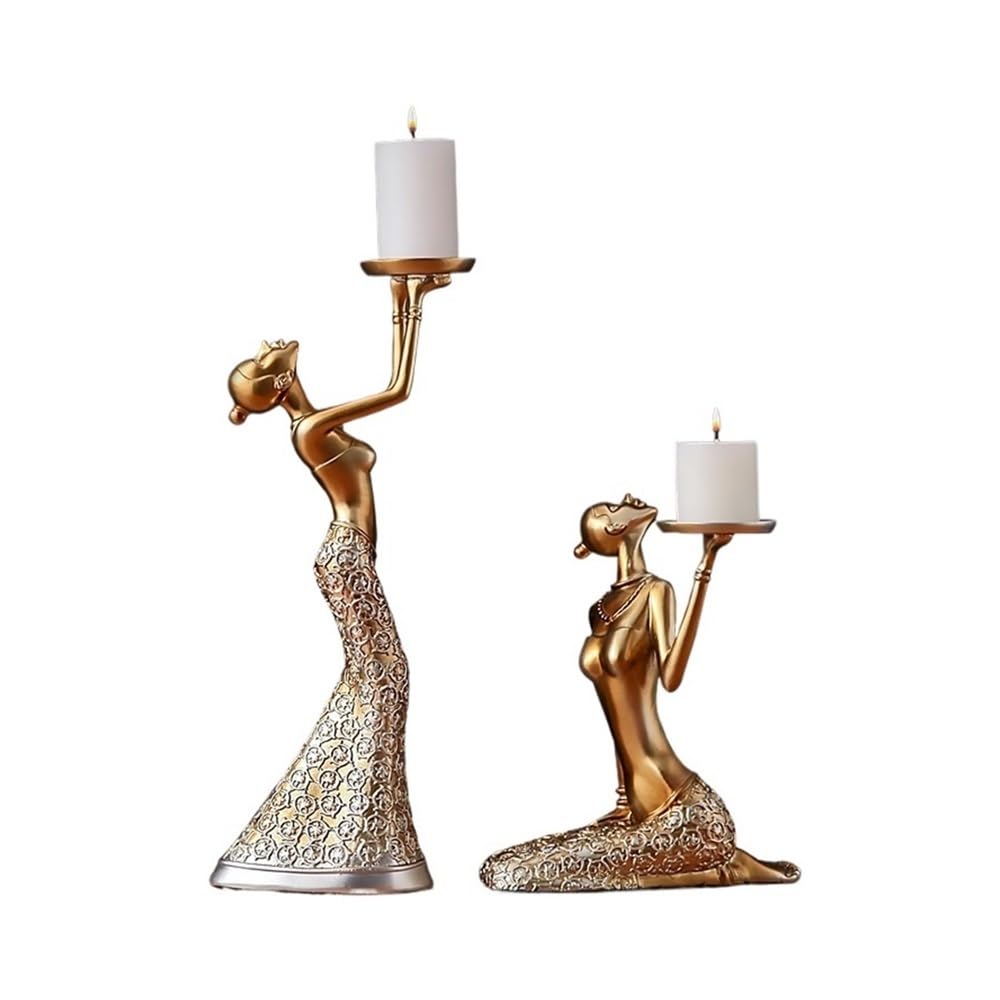 Candlestick Holder A Pair of Creative Candlesticks Ornaments Modern Simple Candle Holder Dining Table Home Decoration(Gold,Large)