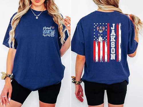 Custom Proud Navy Mom Dad Shirt, Personalized Military Mom Wife Sister Brother T-Shirt, USA Flag Back, Gift for Navy Families, Army Maatching Shirt3