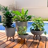 Kit 4 Vasos Para Plantas E Decoração Com Tripé De Madeira Cor: Cinza