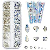 Artquee 660pcs AB Clear Sky Blue Sparkly Bling 3D Rhinestones For Nail Art DIY Craft Shiny Flat Back Glass Crystal Stones Set Jewels Nail Decorate (60pcs Multi Shapes Gems+600pcs Round Diamond 6Sizes)