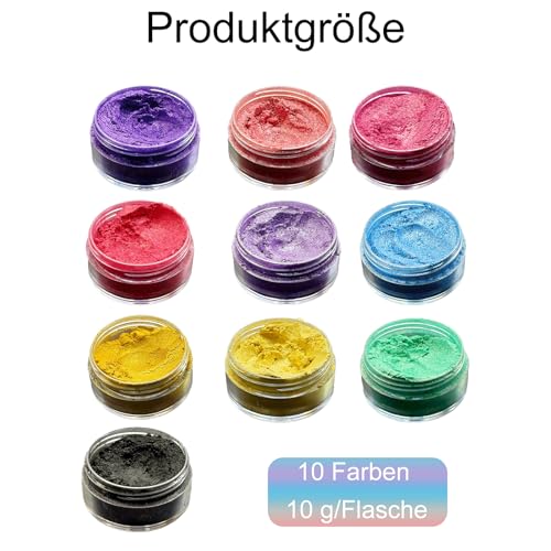 Canollo 10 Mica Pulver 10g, Farbpigmente für Gießpulver, Perlglanz Epoxidharz Farbe metallischer Pulver für Seifenfarbe, Kerze, Schmuckherstellung, Kosmetischer, Nagellack, Badebomben, Malerei