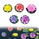 Toulifly 5 Stück Künstliche Seerosen, Schwimmende Wasserlilie für Teich, Aquarium & Garten, Teichdeko mit natürlichem Aussehen in 5 Farben, Wetterfeste Kunstpflanzen für Gartenteich, Terrasse & Pool