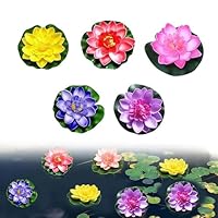 Toulifly 5 Stück Künstliche Seerosen, Schwimmende Wasserlilie für Teich, Aquarium & Garten, Teichdeko mit natürlichem Aussehen in 5 Farben, Wetterfeste Kunstpflanzen für Gartenteich, Terrasse & Pool