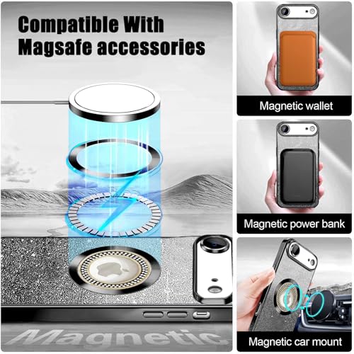 Image of Misscase for iPhone Air Magnetic Glitter Case Compatible with MagSafe,Full Protection Slim Shockproof Case with Camera Lens Protector Plating Bling Cover Case for iPhone 17 Air 6.5 inch Black