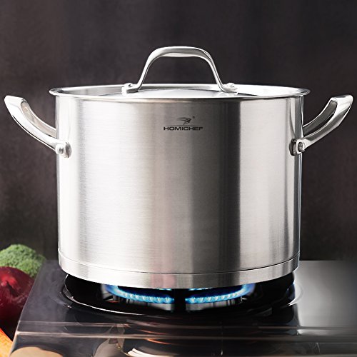 HOMI CHEF LARGE HEAVY ECOLOGICAL NICKEL FREE Stainless Steel Stock Pot 8qt w/Lid (No Toxic Non Stick Coating, 5.1LBS) - Induction Pot 8 Quart Cooking Pot Stew Pot 4 Soup Pot Dutch Oven Pot Casserole