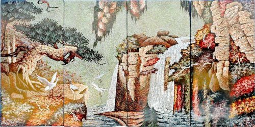 Vietnamese Lacquer Paintings - 24" x 48" Heaven Water Fall - LP0050