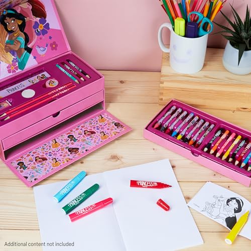Disney Princess Kids Art Set, Colouring Pencils Pens Crayons Art Supplies in Art Box 30 Plus Pcs - Gifts for Girls (Pink Princesses) - Image 2
