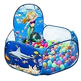 Ball Pit with Basketball Hoop for Kids - Ocean World Toy Toddler Ball Pool Baby Crawl Playpen - Indoor/Outdoor Pop Up Balls Pit with Zipper Storage Bag - Balls Not Included