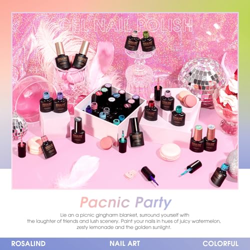 Image of ROSALIND 80PCS Gel Polish Set, 75 Colors Gel Nail Polish with Glossy Matte Glitter Top Coat Base Coat Multi-Colred u v Nail Polish Kit Soak Off Nail Set for Women