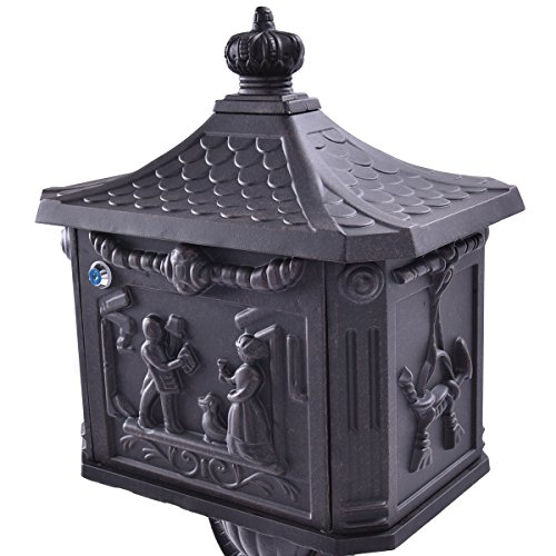 KCHEX Mail Box Heavy Duty Mailbox Postal Box Security Cast Aluminum Vertical Pedestal (Black) - Thumbnail 5