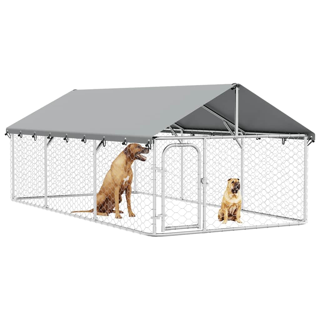 Perrera para perros al aire libre de acero galvanizado con techo de 400 x 200 x 150 cm, con cierre, jaula independiente para cachorros y perros, protección, seguridad, jardín, entrenamiento