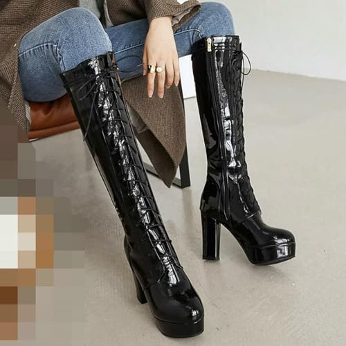 Agodor Women's Goth Knee High Platform Boots Lace up Gothic Chunky High Heel Combat Boots4