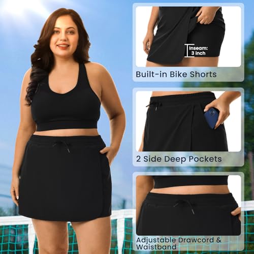 HOdo Plus Size Women's Tennis Skirt with Shorts Pockets Athletic Skorts Quick Dry Golf Active Skirts for Workout Sports 1X-5X4