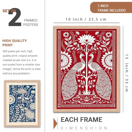 Image of kotart Decorative Traditional Wall Art Home Decor Madhubani Painting poster With Frame For Living Room Bed Room Hotel Wall Decor Digital Reprint Set of 2 (10X13 INCH)