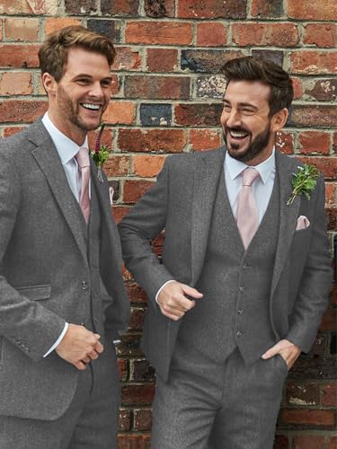 Men's 3 Pieces Suit Retro Slim Fit Suit Tweed Herringbone Business Suit Wedding Party Tuxedos with Blazer Vest Pants2