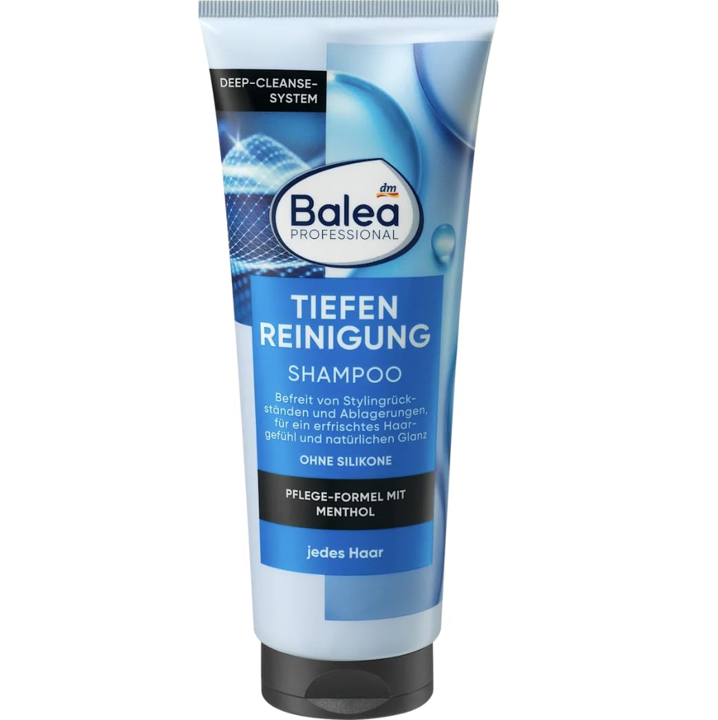 Balea Tiefenreinigung 3er Pack - Shampoo (250 ml)+Kopfhautpflege Peeling (150 ml) + Spitzenpflege & Ansatzreiniger (2x8 ml) + Kopfhaut Massagebürste