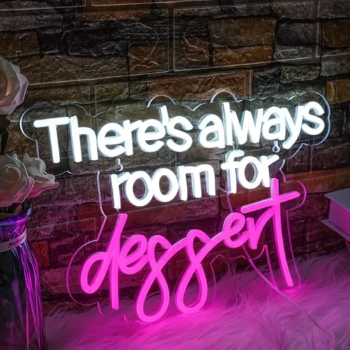 Image of There's Always Room for Dessert Neon Sign Baking Bread Shop Led Light | USB Powered Dimmable Cafe Dessert Decor Welcome Sign Open LED Light Gift for Baking Lover, 15.7 inchx10.6 inch