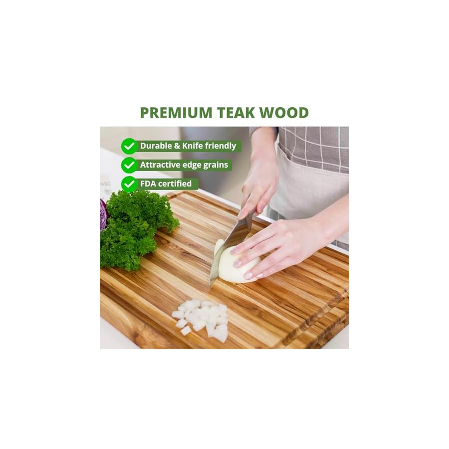BEEFURNI Teak Wood Cutting Board with Juice Groove Hand Grip (S, 18x14x1"), Wooden Cutting Boards for Kitchen, Butcher Block, Charcuterie Boards, Christmas Gifts, 1-year Manufacturer Warranty