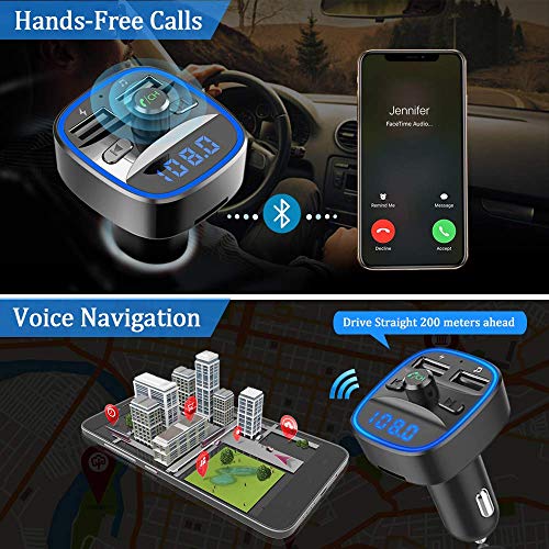 Bovon Bluetooth FM Transmitter for Car, Bluetooth Car Adapter MP3 Player FM Transmitter Receiver, Hands Free Calling, Dual USB Ports (5V/2.4A & 1A), led Display, Support SD Card USB Flash Drive - Thumbnail 3