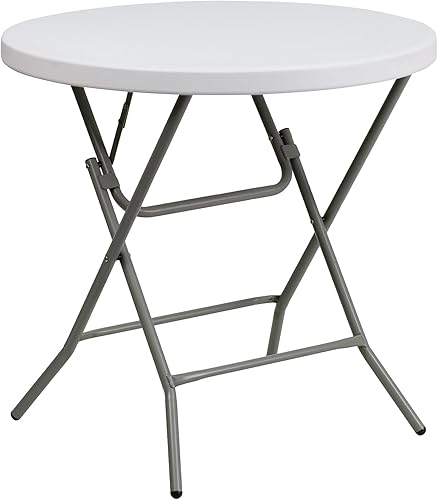 Flash Furniture Elon Mesa plegable redonda de plástico blanco granito de 2.63 pies, color blanco