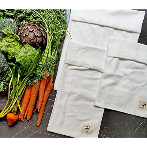 Organic Cotton Vegetable Crisper Bag - Variety Set of 3 - Simply Wet & Keep Your Veggies Fresher, Longer in Refrigerator! Cover