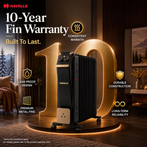 Add Havells 13 Fin Oil Filled Room Heater, 2900W, Black - Image 6