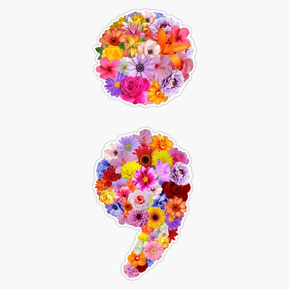 Multicolored Floral Semi Colon Bumper Sticker Vinyl Decal 5"