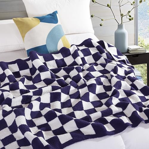 Image of Elegant Comfort Checkered Throw Blanket, Purple Super Soft Cozy Fluffy Warm Throw Blankets for Couch, Sofa, Chair, Bed, Camping, Picnic, Travel Lightweight Bed Blanket (50 inch x 70 inch)