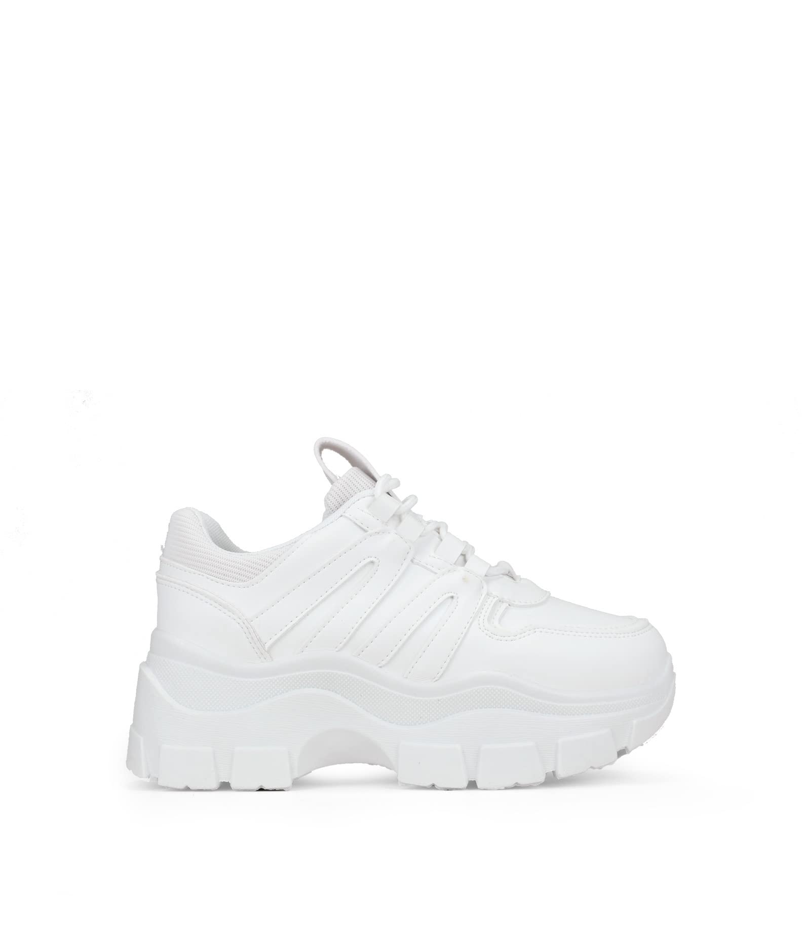 BOSANOVA Zapatillas con Total Look Blanco, Detalle de Trekking en los Cordones y Ligera Suela de Plataforma de 6,5 cm. Cierre con Cordones. Calzado para Mujer