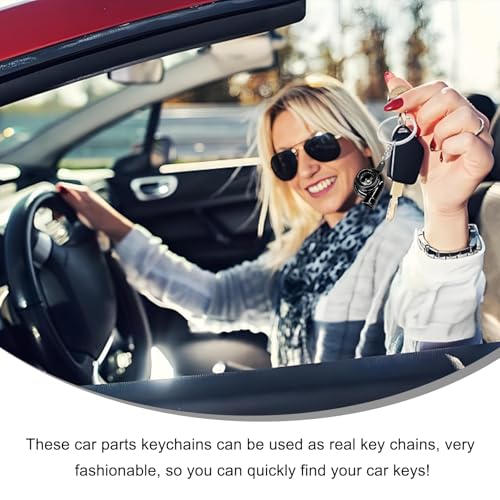 Image of KVAEY 5 PCS Car Parts Model Key Chains, Metal Turbo Keychain Set, Trendy Shock-Absorbent Car Parts Key Chain for Men Women (Black+Black)