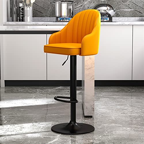 Juego de 2 taburetes de bar giratorios de piel sintética, altura ajustable con soporte trasero, patas de metal negro, perfectos para bares, bistrós y restaurantes