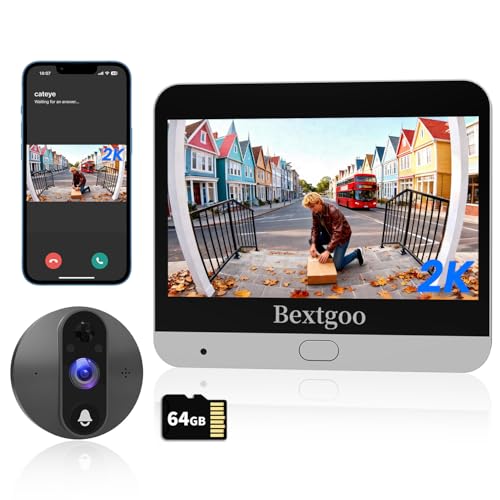 Bextgoo 2K Video Peephole Doorbell Camera with 64GB Memory Card, Door Peephole Video Doorbell with 4.3' Color Monitor, 8000mAh Battery, 170° Wide View, Smart Detection Alerts, Night Vision