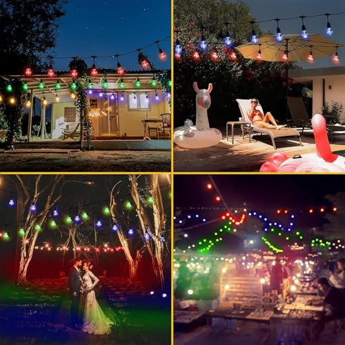 Image of Auroraworld 144FT Solar RGB String Lights Outdoor, Dimmable Waterproof LED Patio Lights with Remote, 45 Shatterproof Edison Bulbs for Garden Cafe Party Decor