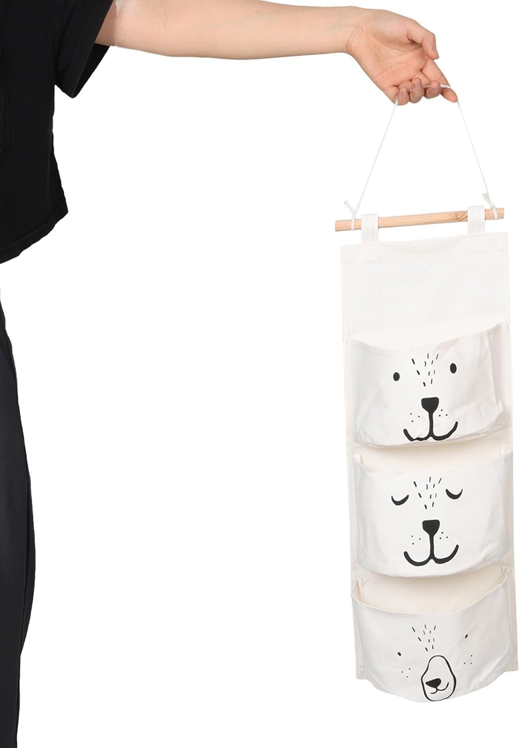 Wall Mounted Storage Bag Organizer with 3 Pockets, Cotton Linen Hanging Organizer for Small Items and Sundries, Space-Saving and Easy to Clean Storage Solution for Living Room image 4