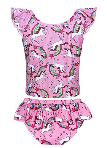COTRIO Girls Swimsuit Rainbow Unicorn Tankini Swimwear Bathing Suit 2 Piece Beach Bikini for 2-10 Years Toddler Baby2