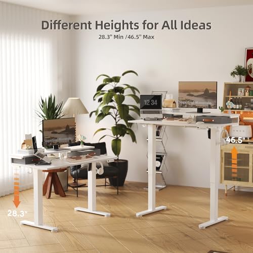Image of Claiks Electric Standing Desk with 2 Drawers, 48 Inch, White