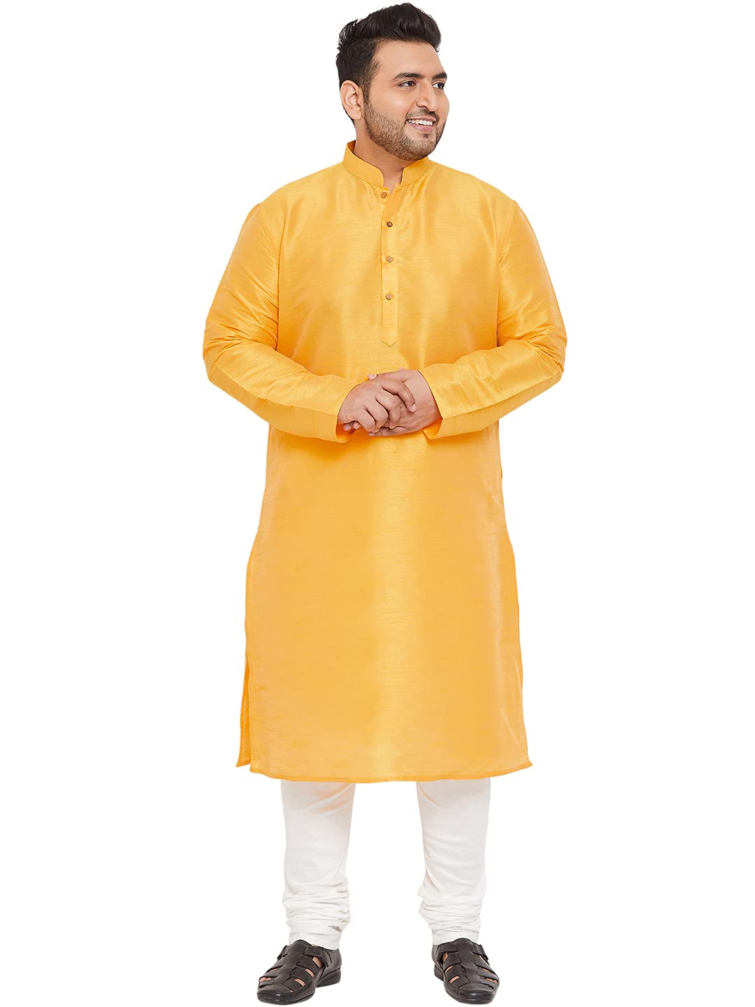 vastramay Men's Cream Silk Blend Banarasi Kurta, Full Sleeve, Mandarin Neck, Regular Fit, Festive, Soft Comfortable Feel, Solid Design for Traditional Occasions-picture-58
