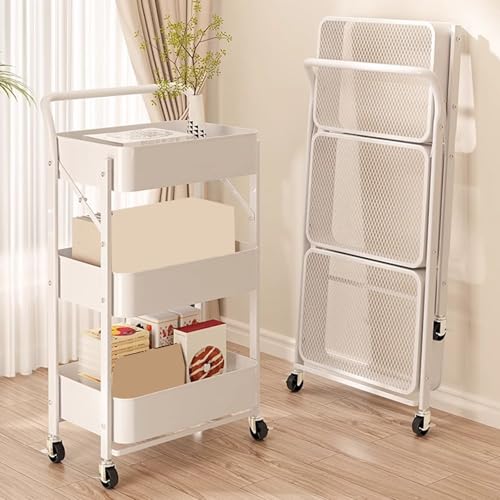 Chariot de rangement pliable polyvalent à étagères et poignées pour la maison - 4