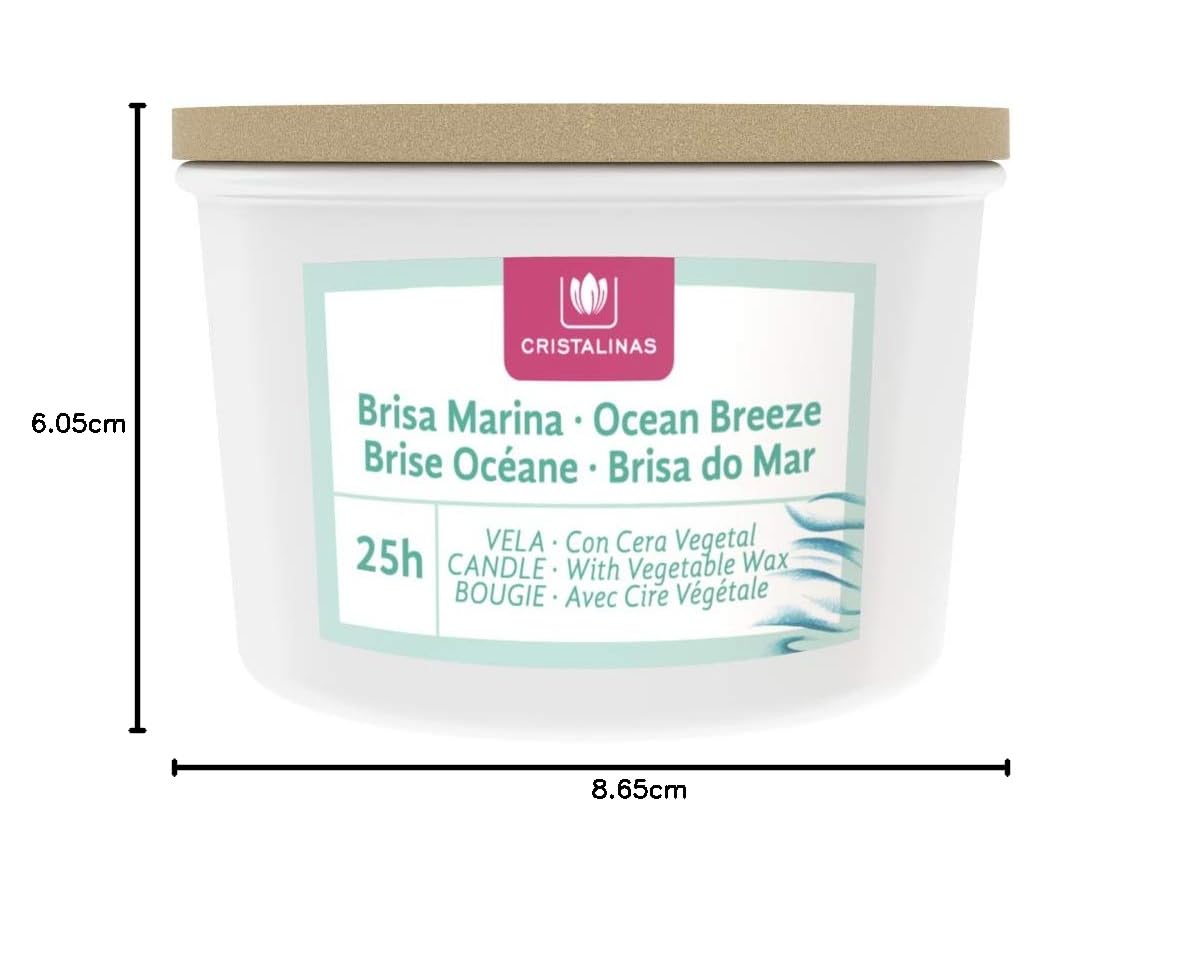 CRISTALINAS Pack Velas Aromáticas de Cera Vegetal y Aceites Esenciales | Aroma Brisa Marina. 3 Velas con Más de 25h de duración. Reciclable. Velas GELATTO