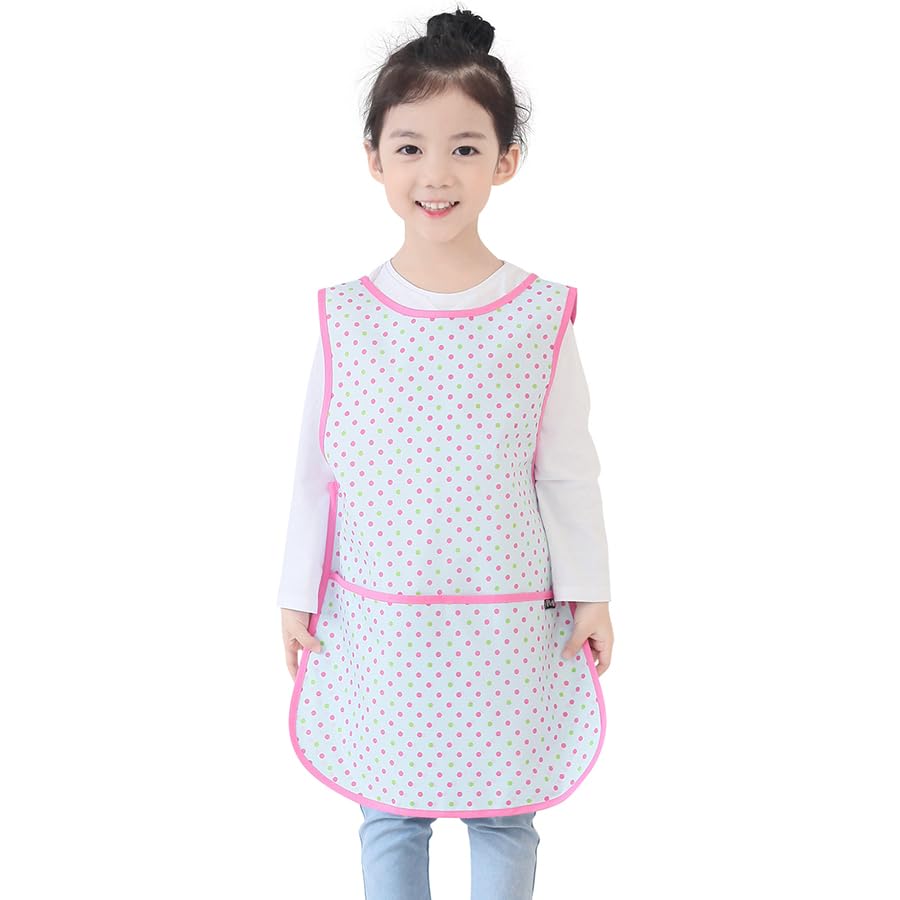 Kids Waterproof Art Tabard | Sleeveless Messy Play Painting Smock for Toddlers | Size S–XL | Kids Artist Apron for School, Daycare, Crafts, Blue&Green Dot (30-XL) — image 1