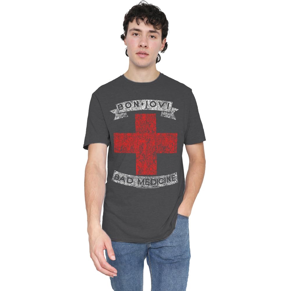 Bon Jovi Bad Medicine Unisex T Shirt, Charcoal, X-Large