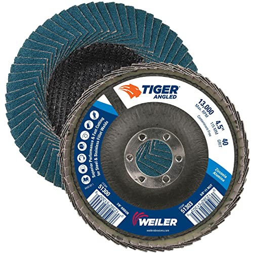 Image of Weiler 51300 4-1 /2 inch Tiger Angled Flap Disc, Cloth Backing, Zirconia Alumina 40Z Grit, 4-1 /2 inch Diameter (Pack of 10)