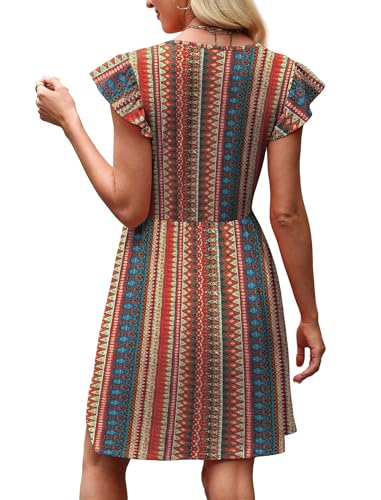 Image of OFEEFAN Summer Dresses for Women Beach Vacation Clothes V Neck Ruffle Sleeve Babydoll Dress Elegant Classy Sundress