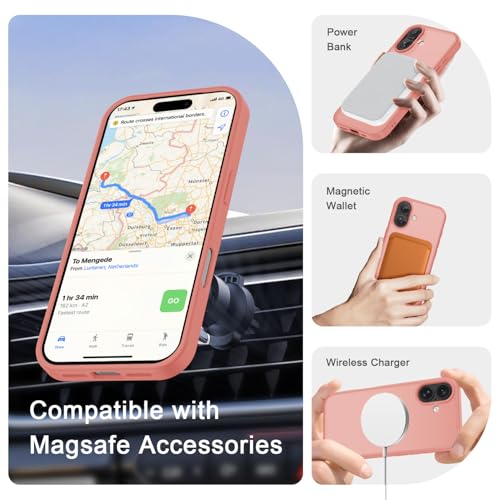 Image of YENAPOON for iPhone 16 Plus Case, Matte Magnetic Phone Cover [with 1 Screen Protector] [Support for MagSafe] [Shockproof Military Grade Protection] Translucent Frosted Back, Pink