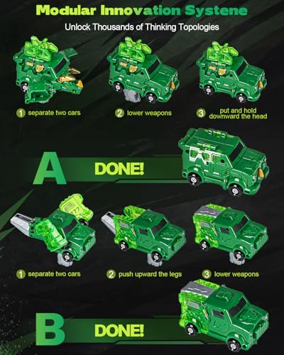 Image of Yivsen Collision Transforming Dinosaur Car Toy, 2 Crash & Transform Magnetic Cars Transform into Dinosaur Toys, Dino Robot Toy for Kids, Ideal Birthday Party Gift Toys for Kids Boys Girls, Green
