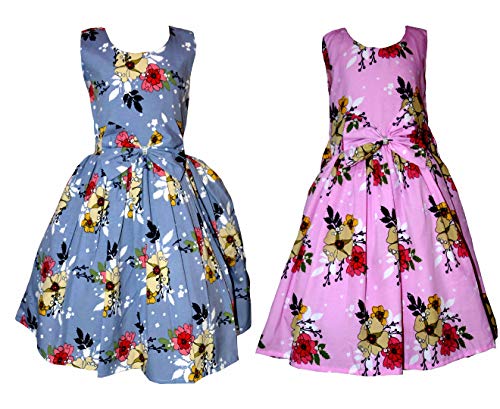 Image of Casual Frock for Baby Girls,Blue Printed and Olive Printed,Pack of 2