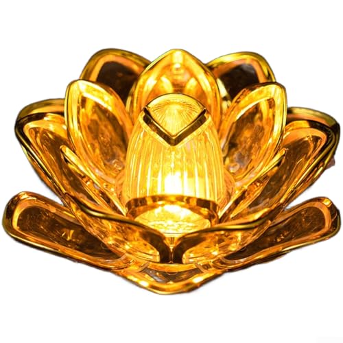 Lámpara electrónica de flor de loto con llama LED parpadeante realista para oferta budista, decoración del hogar, color rojo dorado, funciona con pilas, diseño de plástico seguro (rojo)
