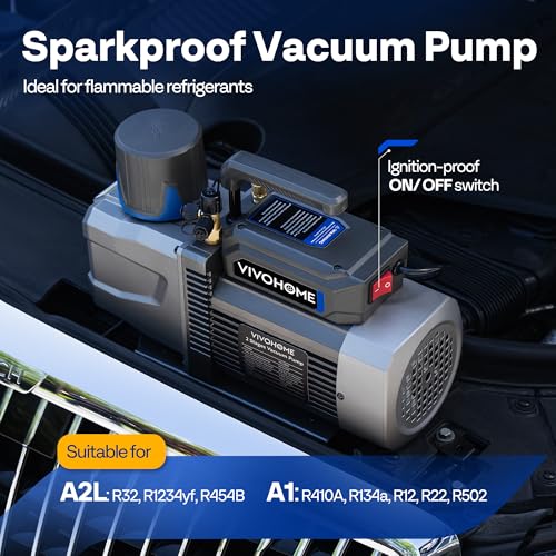 Image of VIVOHOME 1.5 HP 14.4 CFM 2 Stage A2L HVAC Vacuum Pump, Sparkless Motor for R32 R1234yf R454B R134a R22 R410a Systems, Auto AC Vacuum Pump for Air Conditioner Resin Degassing with Oil Bottle