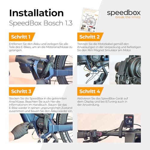 SpeedBox 1.3 kompatibel mit Bosch Smart System (Performance Line CX 4. Gen) für E-Bikes mit Felgenmagnet am Hinterrad, Tuning-Chip
